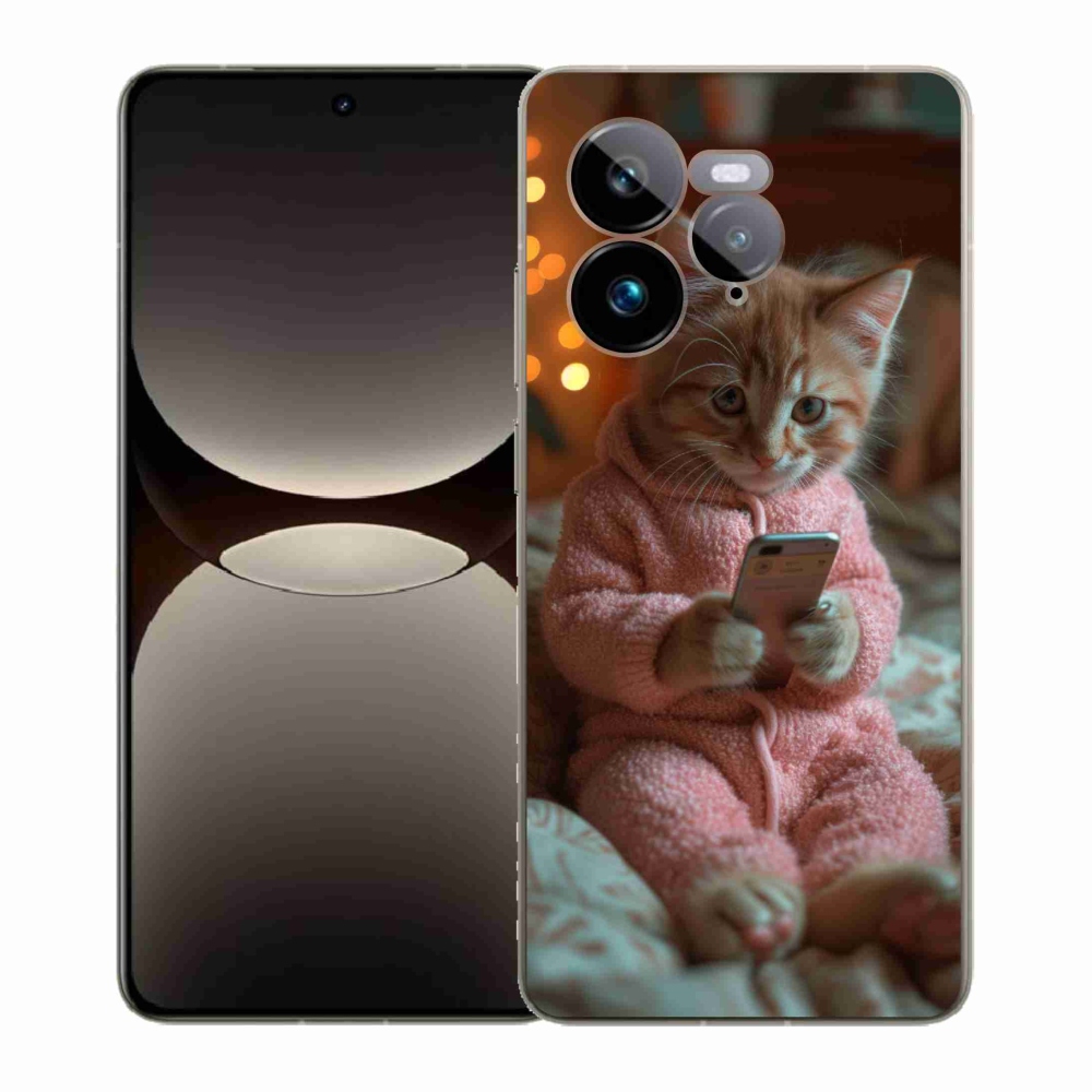 Gélový kryt mmCase na Realme GT 7 Pro 5G - mačiatko s mobilom