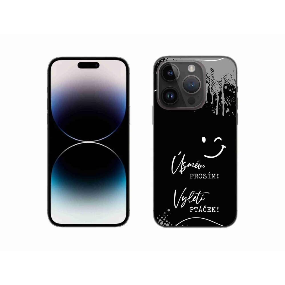 Gélový kryt mmCase na iPhone 14 Pro 6.1 - vtipný text 4 čierne pozadie
