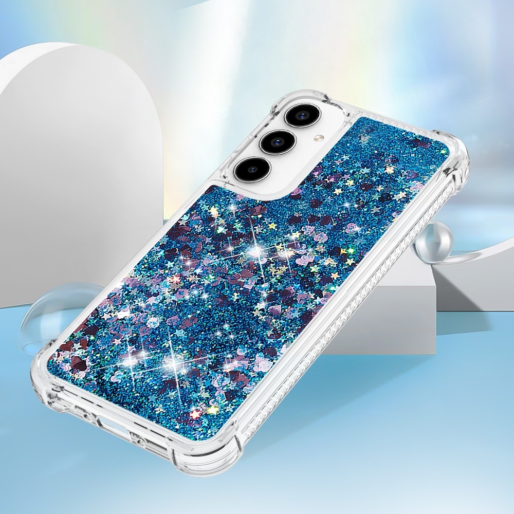 Glitter presýpací gélový obal na mobil Samsung Galaxy A36 5G - modrý/srdiečka