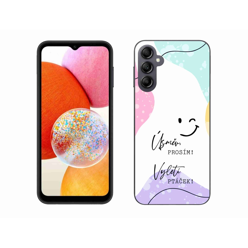 Gélový kryt mmCase na Samsung Galaxy A14 4G/5G - vtipný text 4 biele pozadie