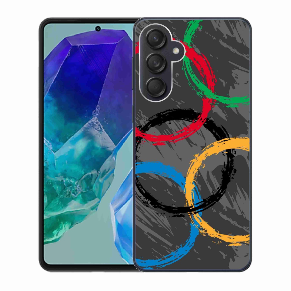 Gélový kryt mmCase na Samsung Galaxy M55 5G - olympijské kruhy čierne pozadie