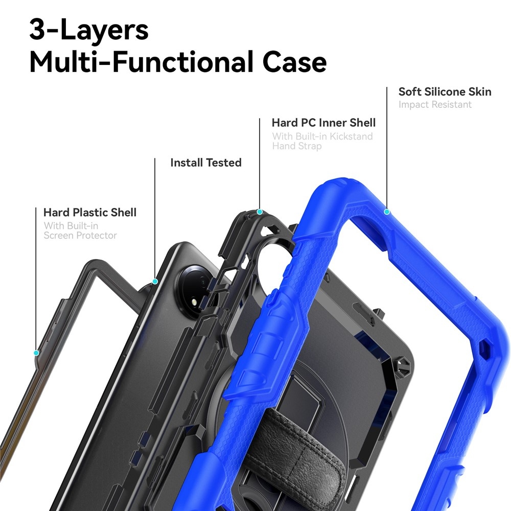Strap odolný kryt s držiakom na ruku a ramenným popruhom na Xiaomi Redmi Pad SE 8.7 - tmavomodrý