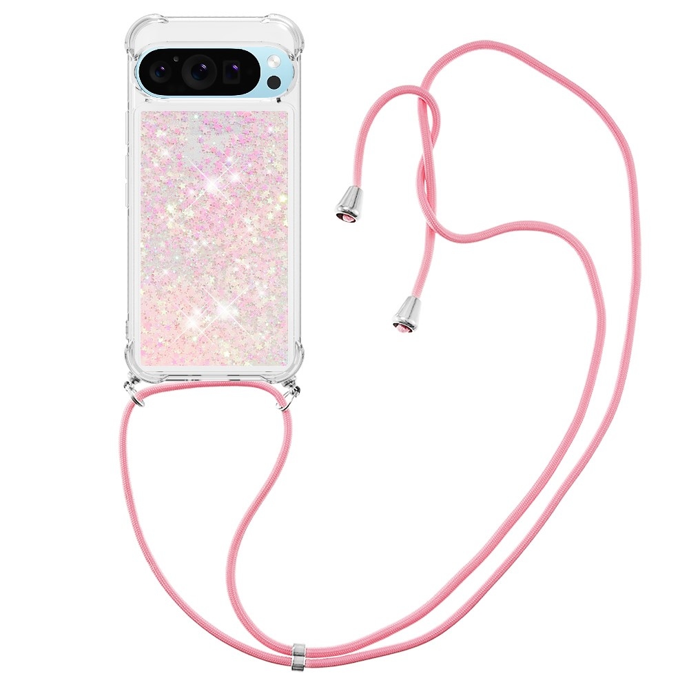 Glitters presýpací gélový obal so šnúrkou na Google Pixel 10 Pro/Pixel 10 - ružový/hviezdičky