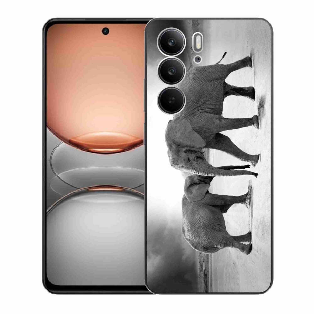 Gélový kryt mmCase na Realme C75 - čiernobieli slony