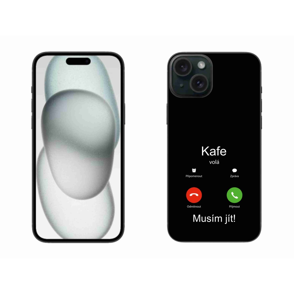 Gélový kryt mmCase na iPhone 15 Plus - káva volá čierne pozadie