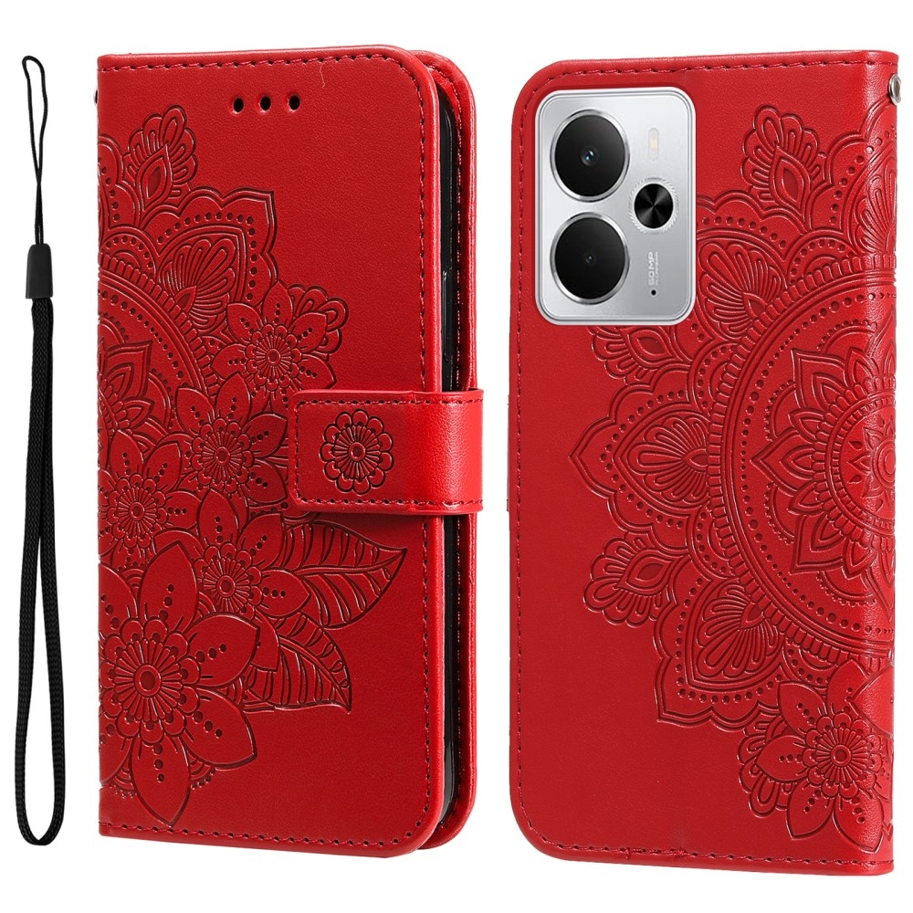 Floral knižkové puzdro na Realme 14 5G - červené