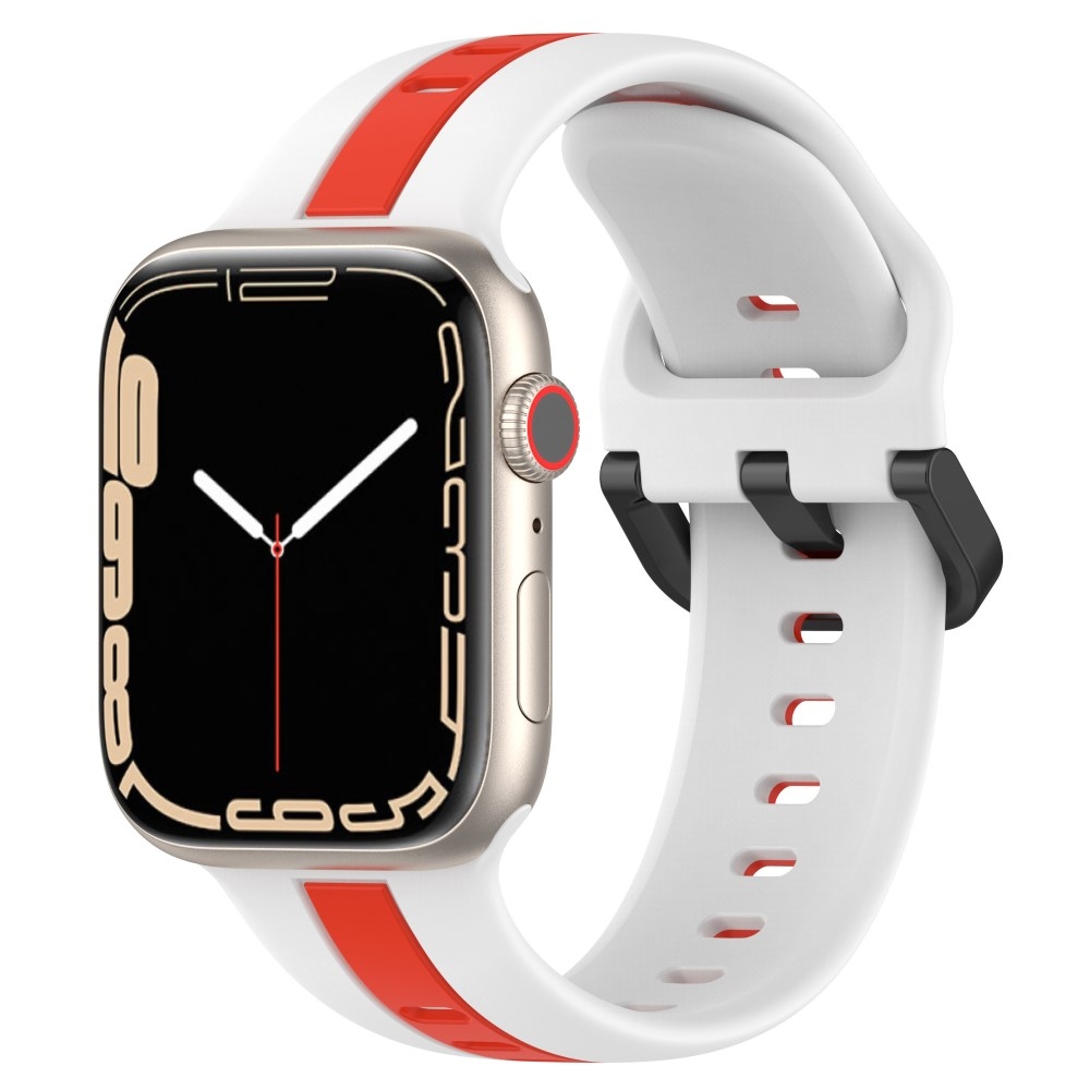 Strap silikónový remienok na Apple Watch Ultra/Ultra 2 49mm/SE/SE 2022/2023 44mm/9/8/7 45mm/6/5/4 44mm/3/2/1 42 mm - biely/červený