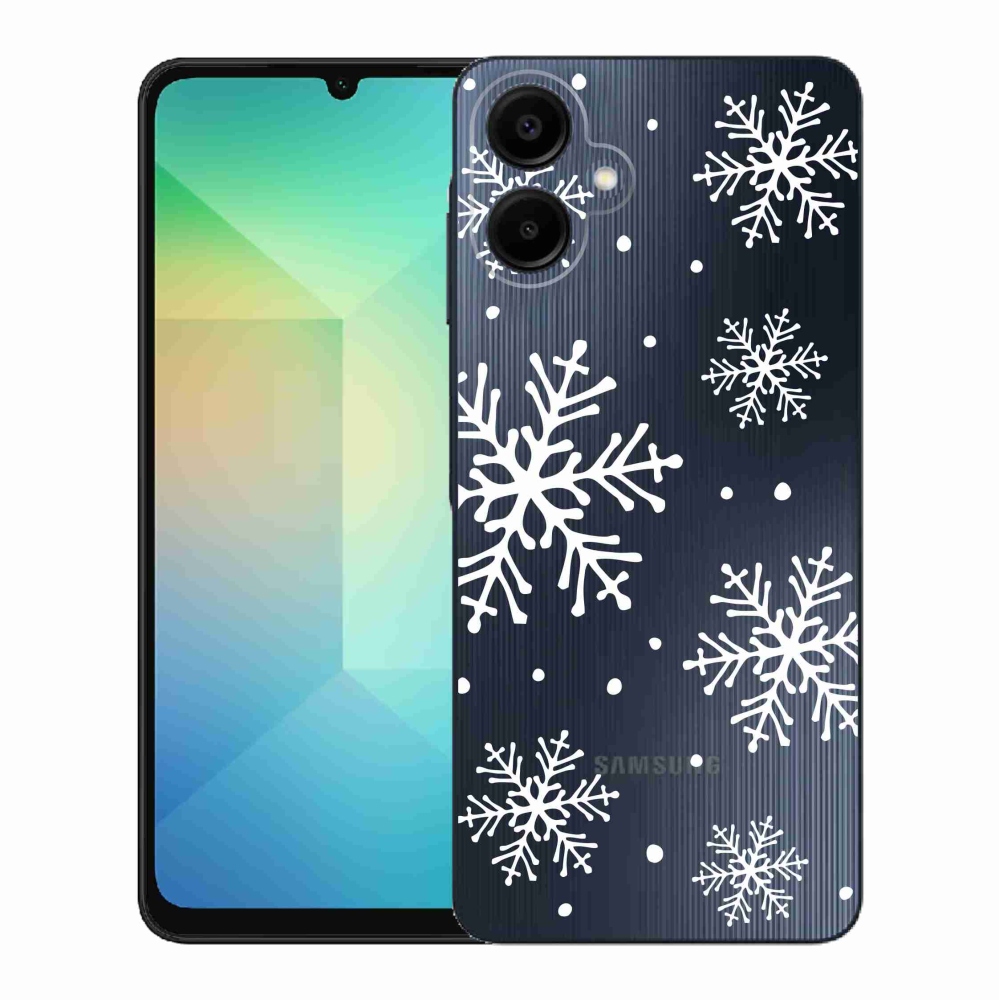 Gélový kryt mmCase na Samsung Galaxy A06 4G - biele vločky na priehľadnom pozadí