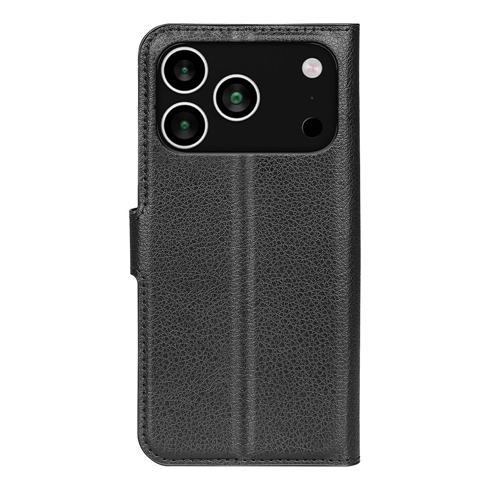 Litchi knižkové púzdro na iPhone 17 Pro Max - čierne