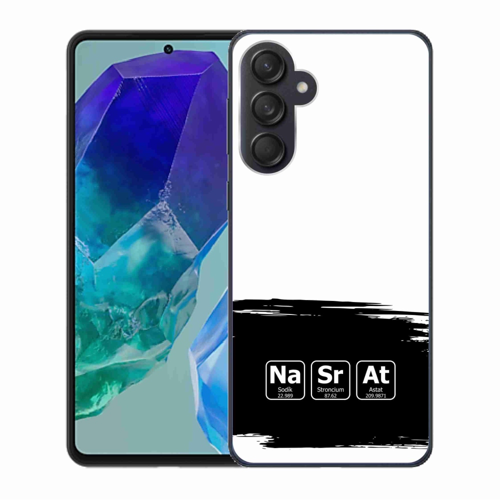 Gélový kryt mmCase na Samsung Galaxy M55 5G - chemické prvky čiernobiele pozadie