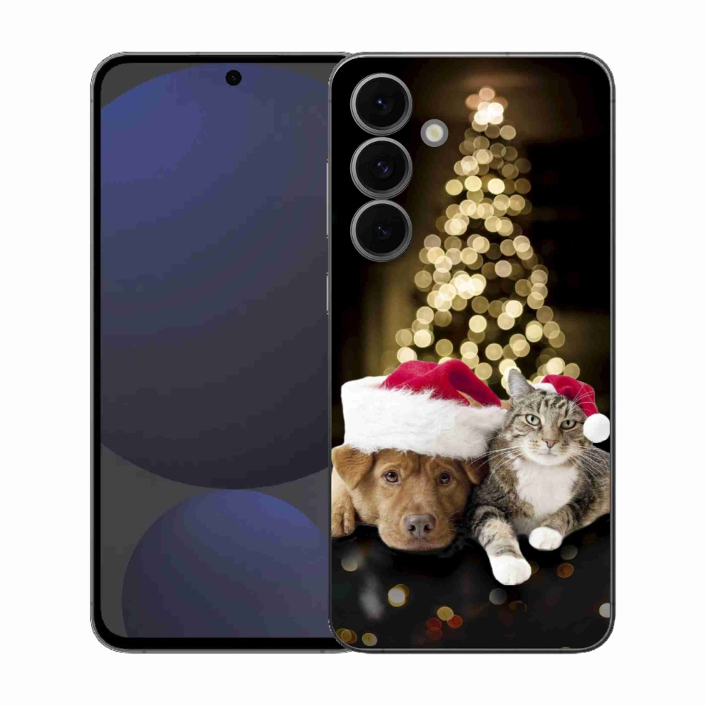 Gélový kryt mmCase na Samsung Galaxy S25 FE - vianočný pes a mačka