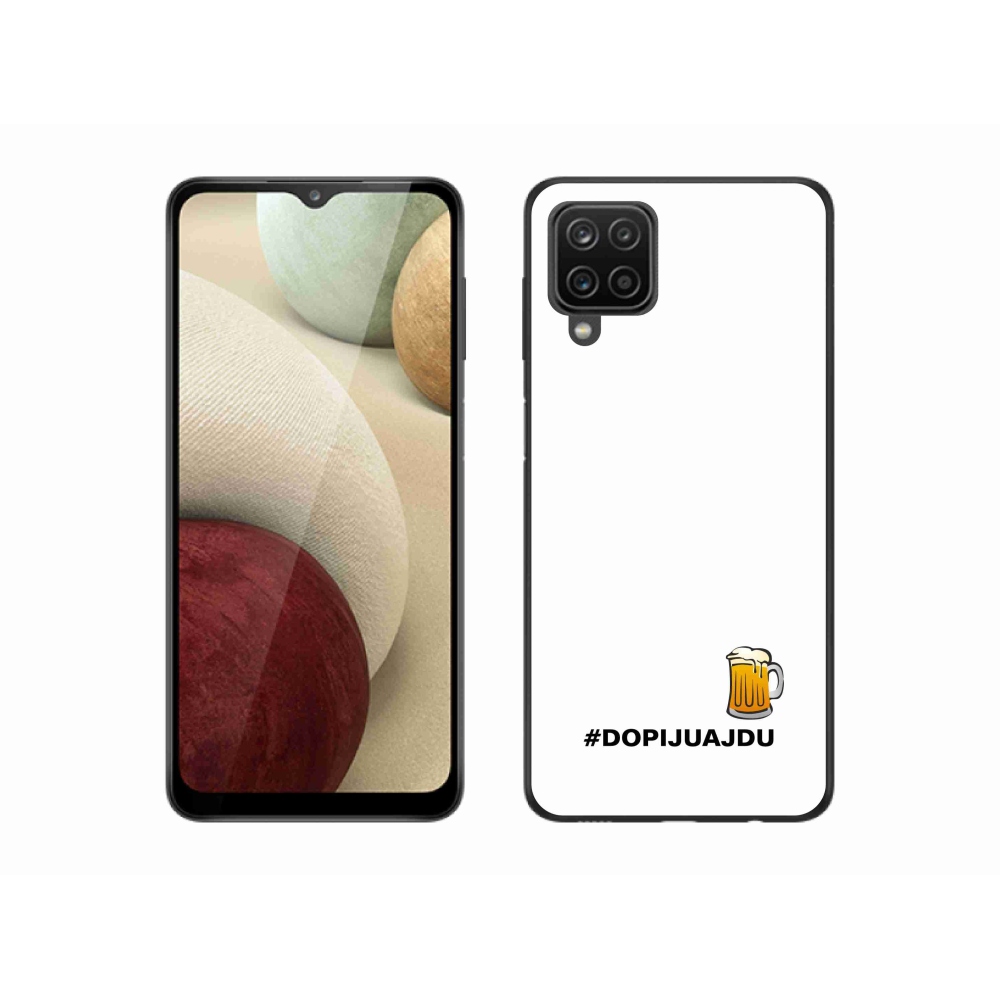 Gélový kryt mmCase na Samsung Galaxy A12 - pivný motív 1 biele pozadie