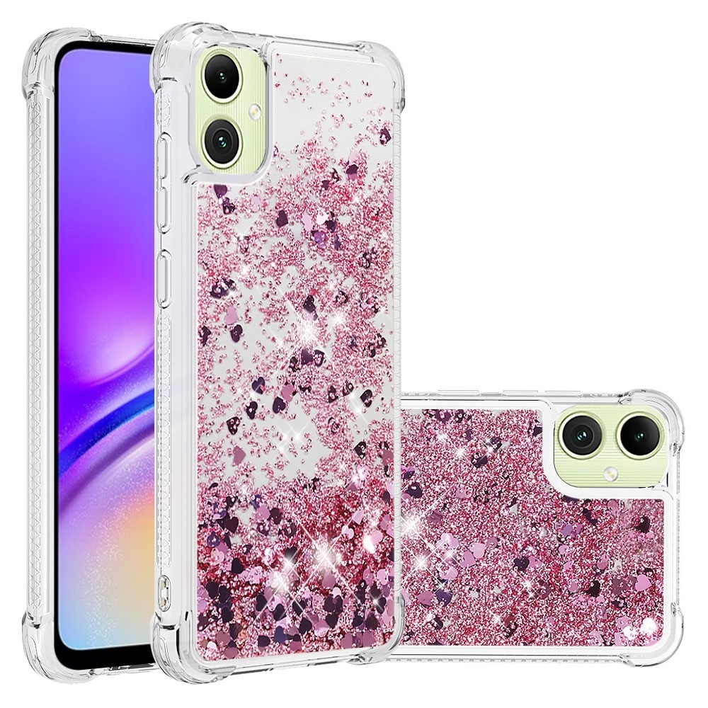 Glitter presýpací gélový obal na Samsung Galaxy A06 4G - ružovozlatý/srdiečka