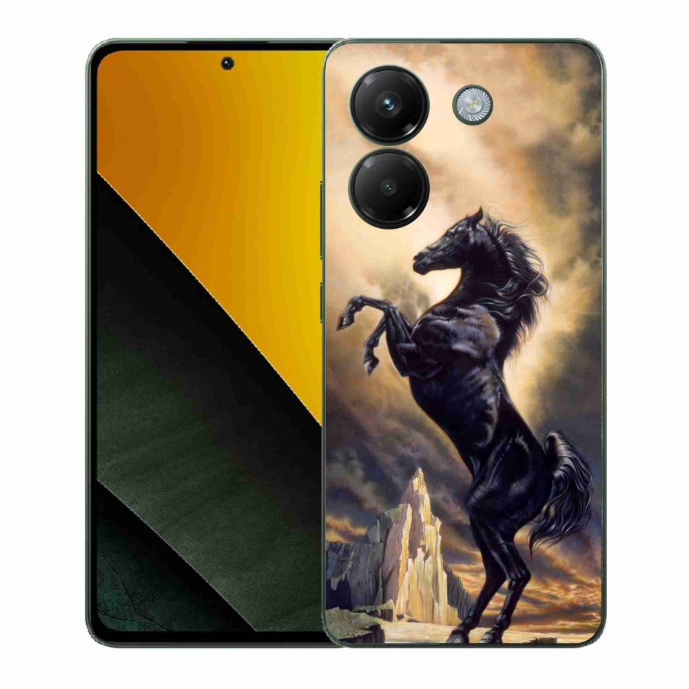 Gélový kryt mmCase na Xiaomi Poco M7 Pro 5G - čierny kreslený kôň