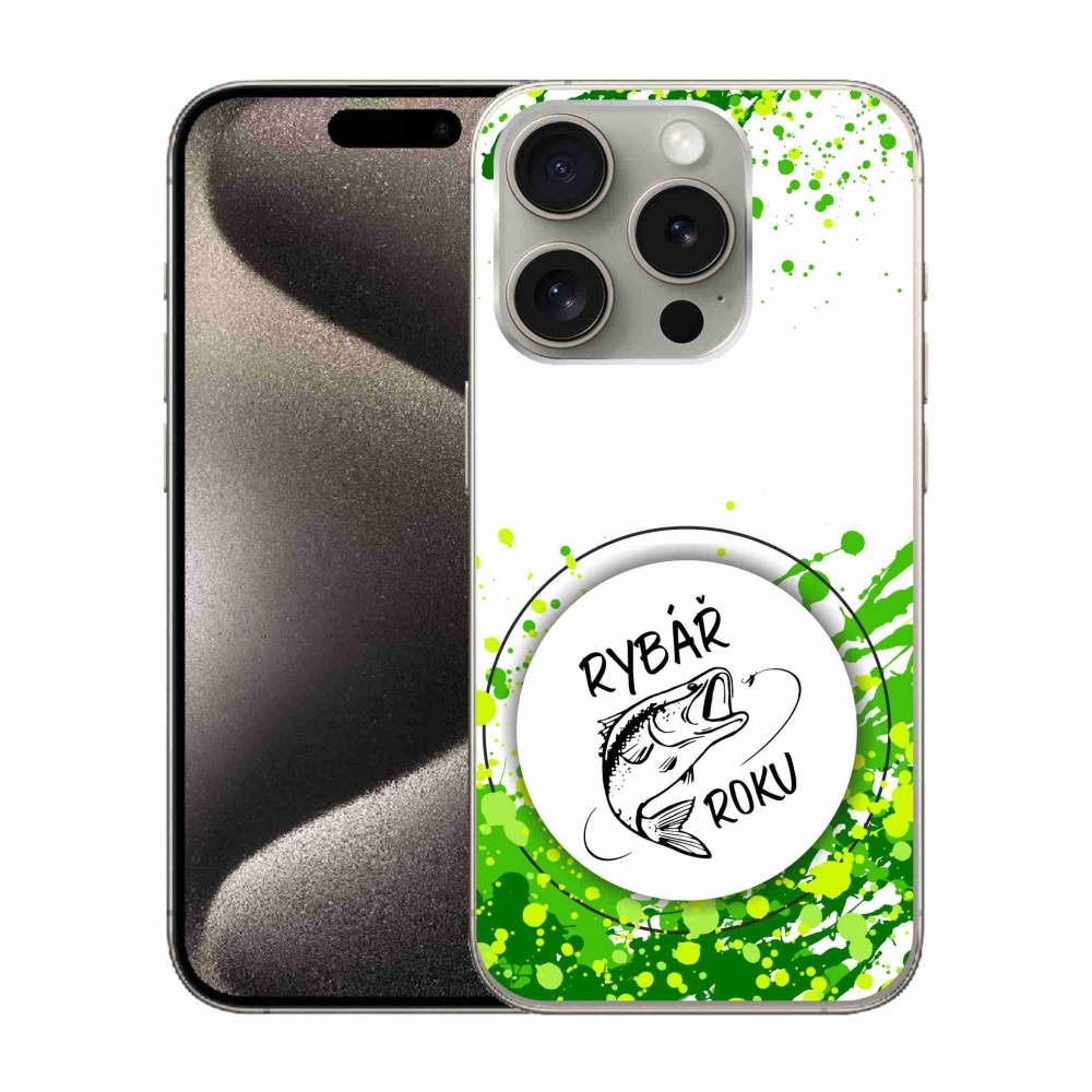 Gélový kryt mmCase na iPhone 15 Pro - rybár roka biele pozadie