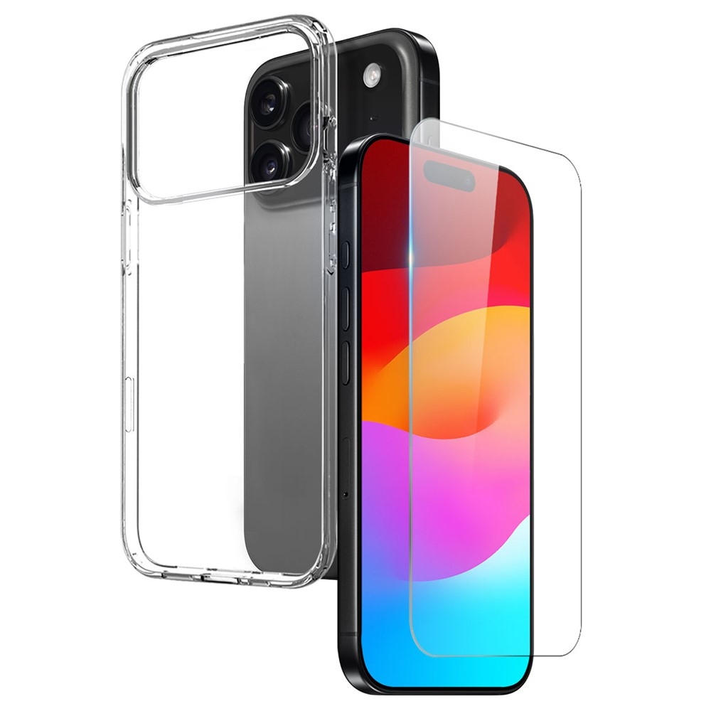 NORTHJO priehľadný gélový obal + tvrdené sklo na iPhone 17 Pro Max - priehľadný