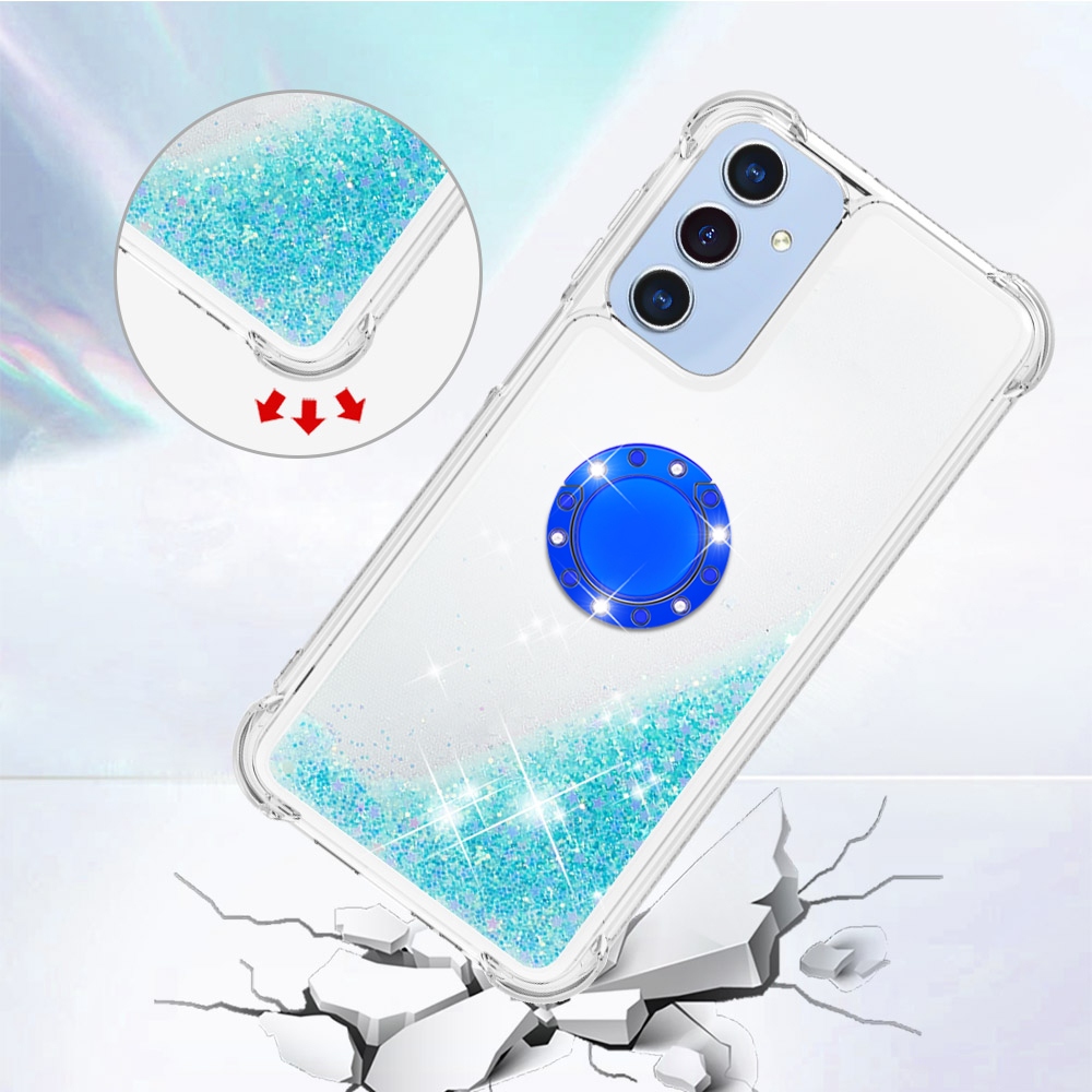 Glitt presýpacie gélový obal s krúžkom na prst na Samsung Galaxy A17 5G - modrý/hviezdičky