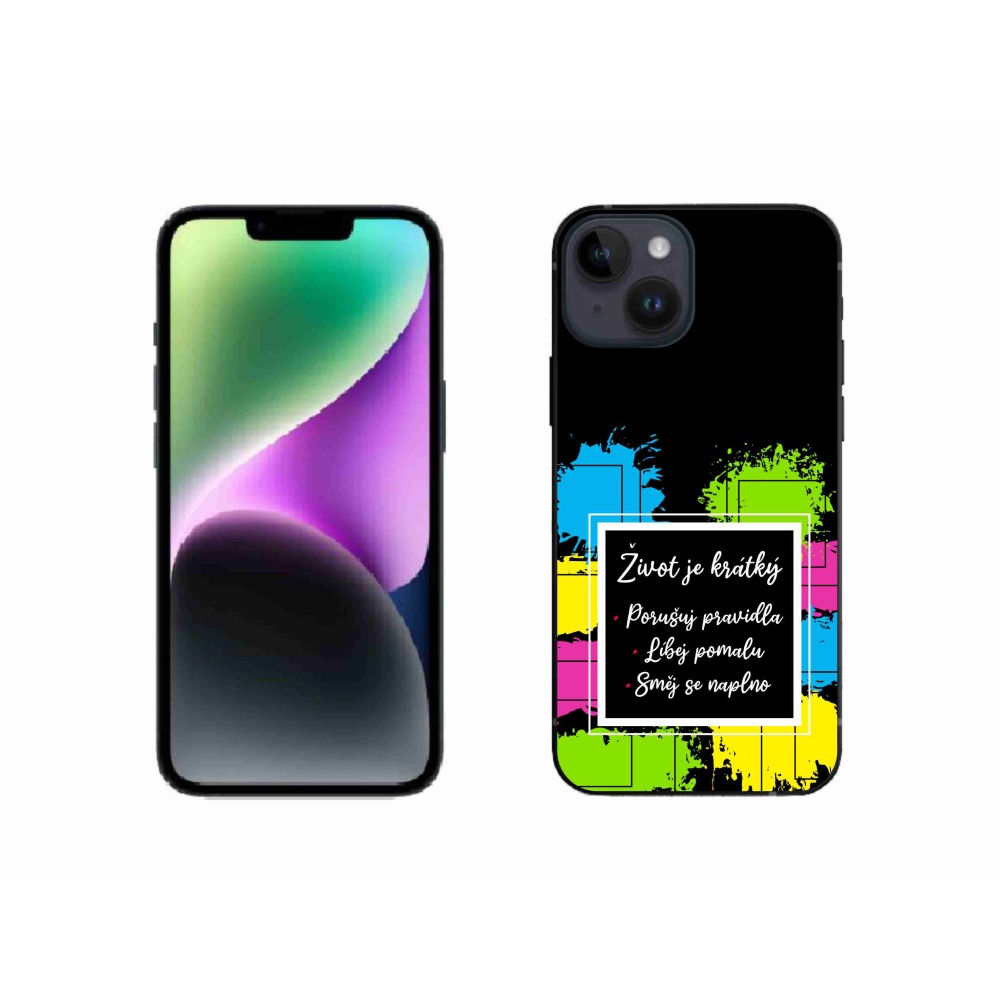 Gélový kryt mmCase na iPhone 14 - citát 5 čierne pozadie