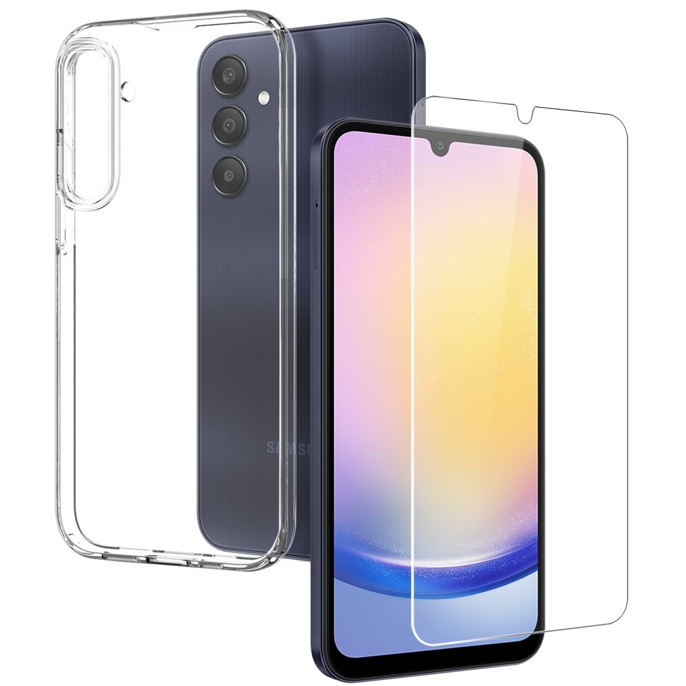 NORTHJO priehľadný gélový obal + tvrdené sklo na Samsung Galaxy A25 5G - priehľadný