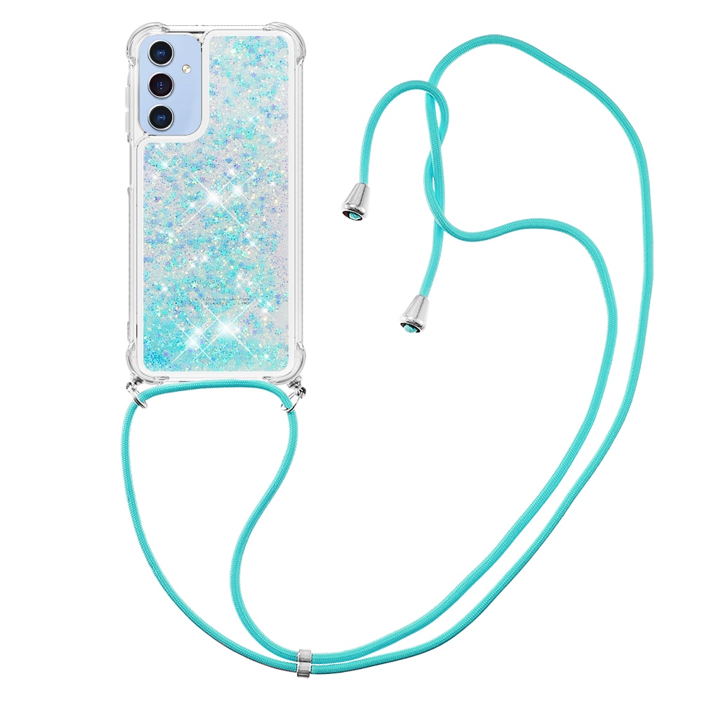 Glitters presýpacie gélový obal so šnúrkou na Samsung Galaxy A17 5G - modrý/hviezdičky