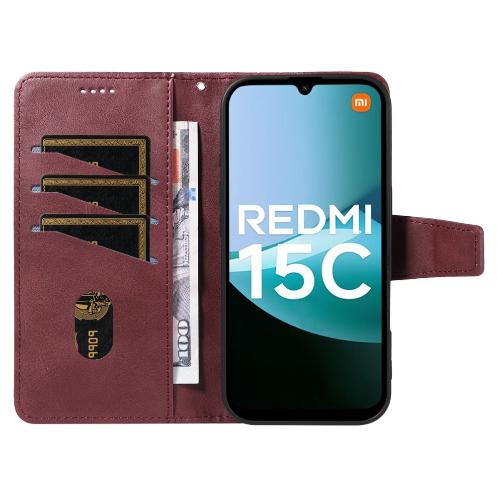 Grids knižkové púzdro na Xiaomi Redmi 15C 4G/5G (173mm) - vínové