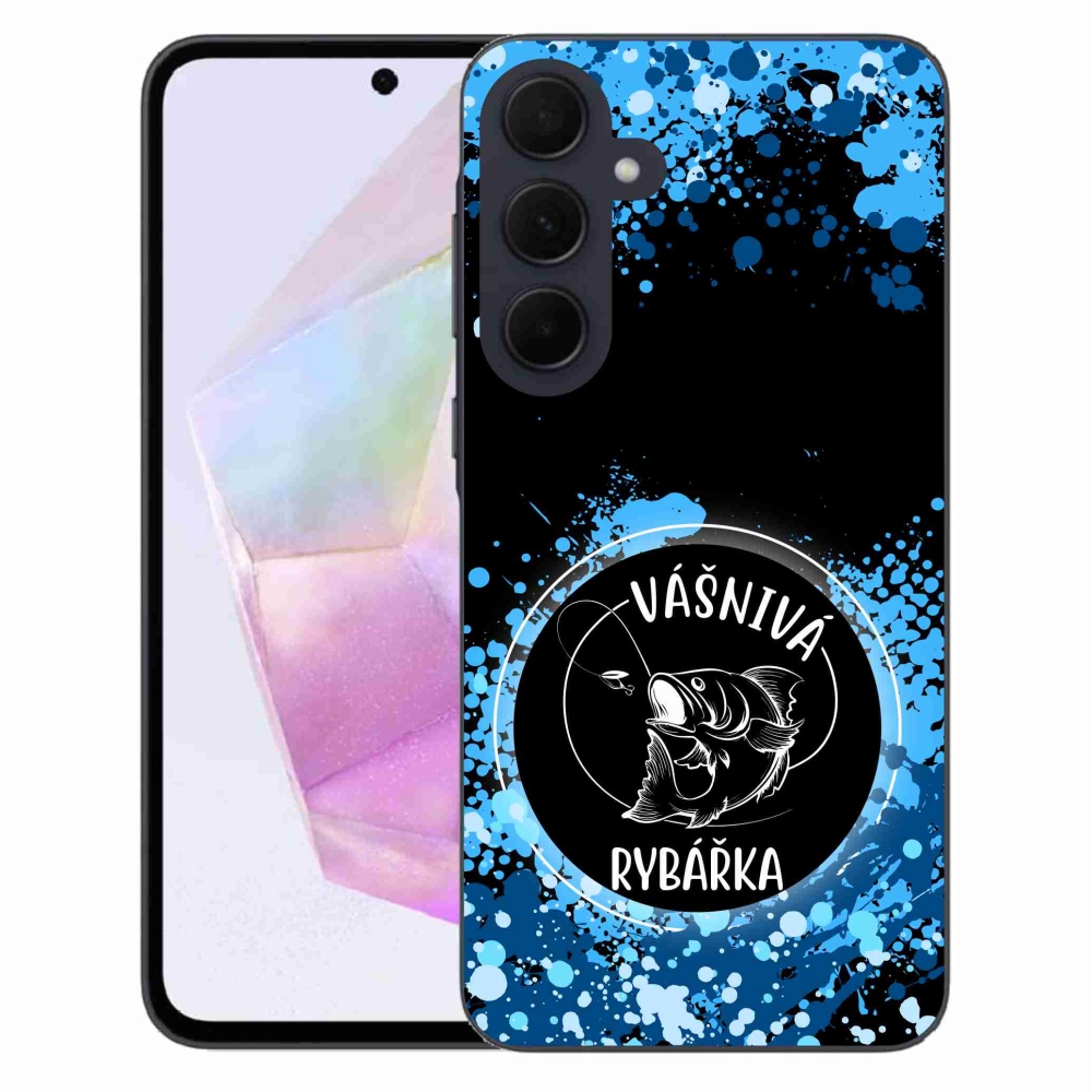 Gélový kryt mmCase na Samsung Galaxy A35 5G - vášnivá rybárka čierne pozadie