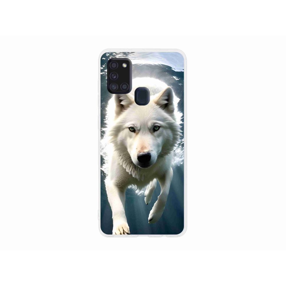 Gélový kryt mmCase na Samsung Galaxy A21s - biely vlk