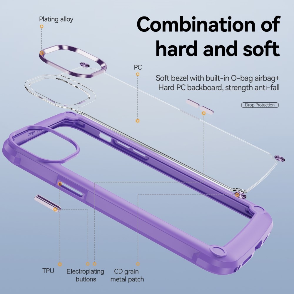 Gélový obal s pevným chrbtom na iPhone 15 Pro Max - fialový
