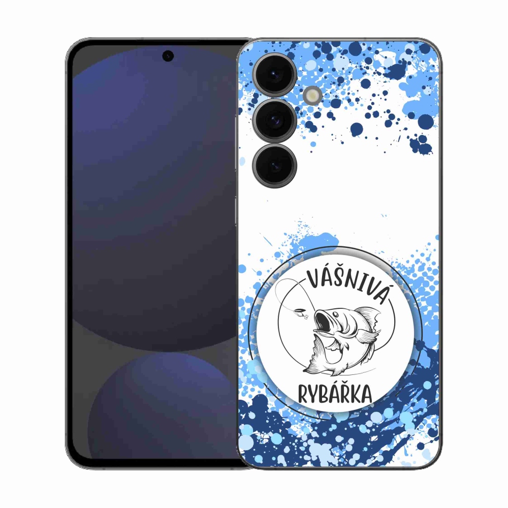 Gélový kryt mmCase na Samsung Galaxy S25 FE - vášnivá rybárka biele pozadie