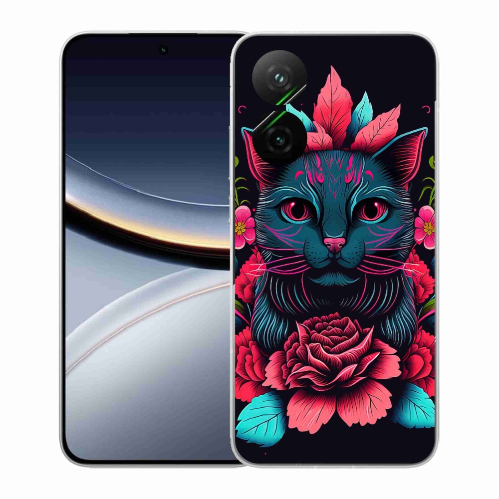 Gélový kryt mmCase na Xiaomi Poco F7 5G - kvety a mačka
