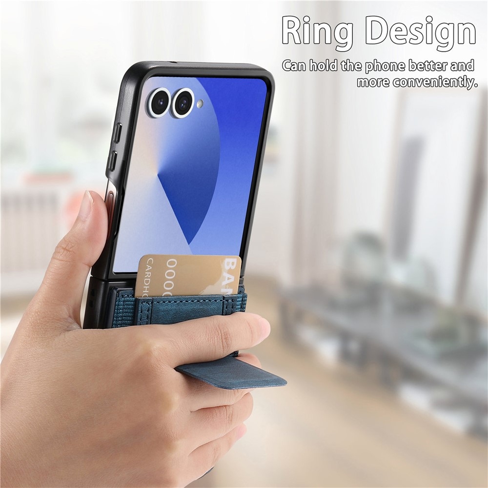 Luxurious plastový kryt s umelou kožou na Samsung Galaxy Z Flip7 5G - modrý