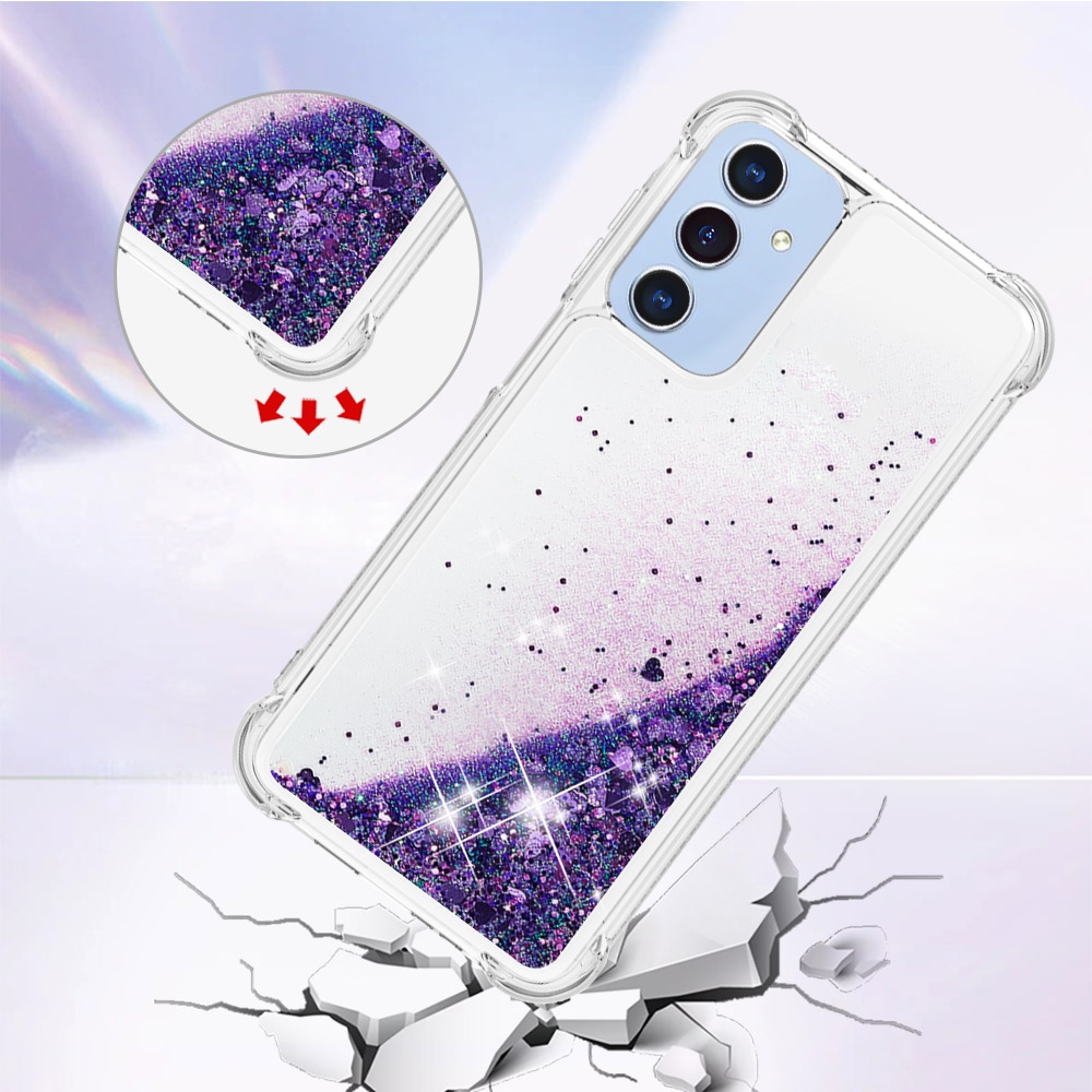 Glitter presýpacie gélový obal na Samsung Galaxy A17 5G - tmavofialový/srdiečka