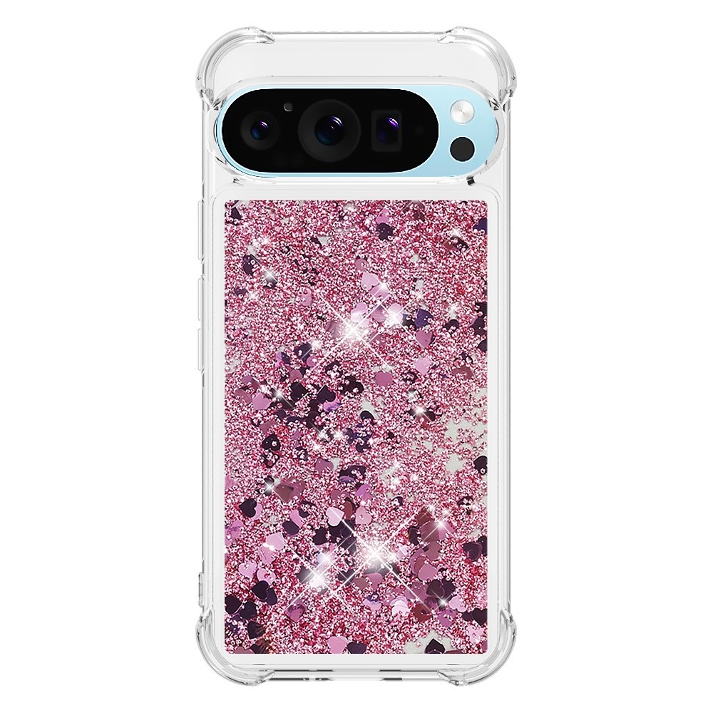 Glitter presýpací gélový obal na Google Pixel 10 Pro/Pixel 10 - ružovozlatý/srdiečka