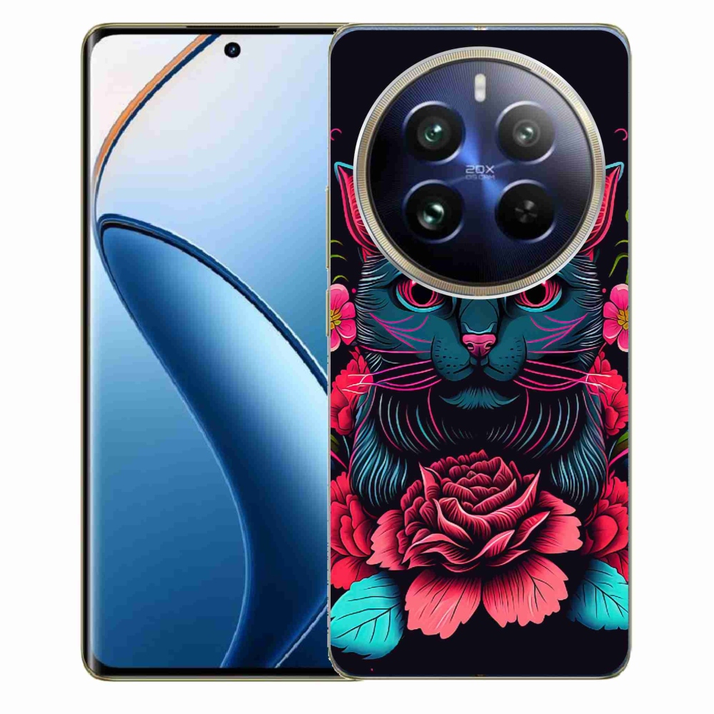 Gélový kryt mmCase na Realme 12 Pro 5G/12 Pro+ 5G - kvety a mačka