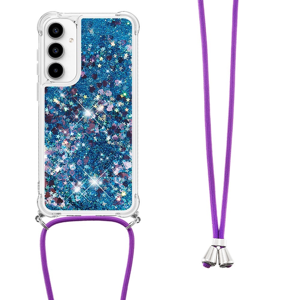 Glitters presýpacie gélový obal so šnúrkou na Samsung Galaxy A36 5G - modrý/srdiečka