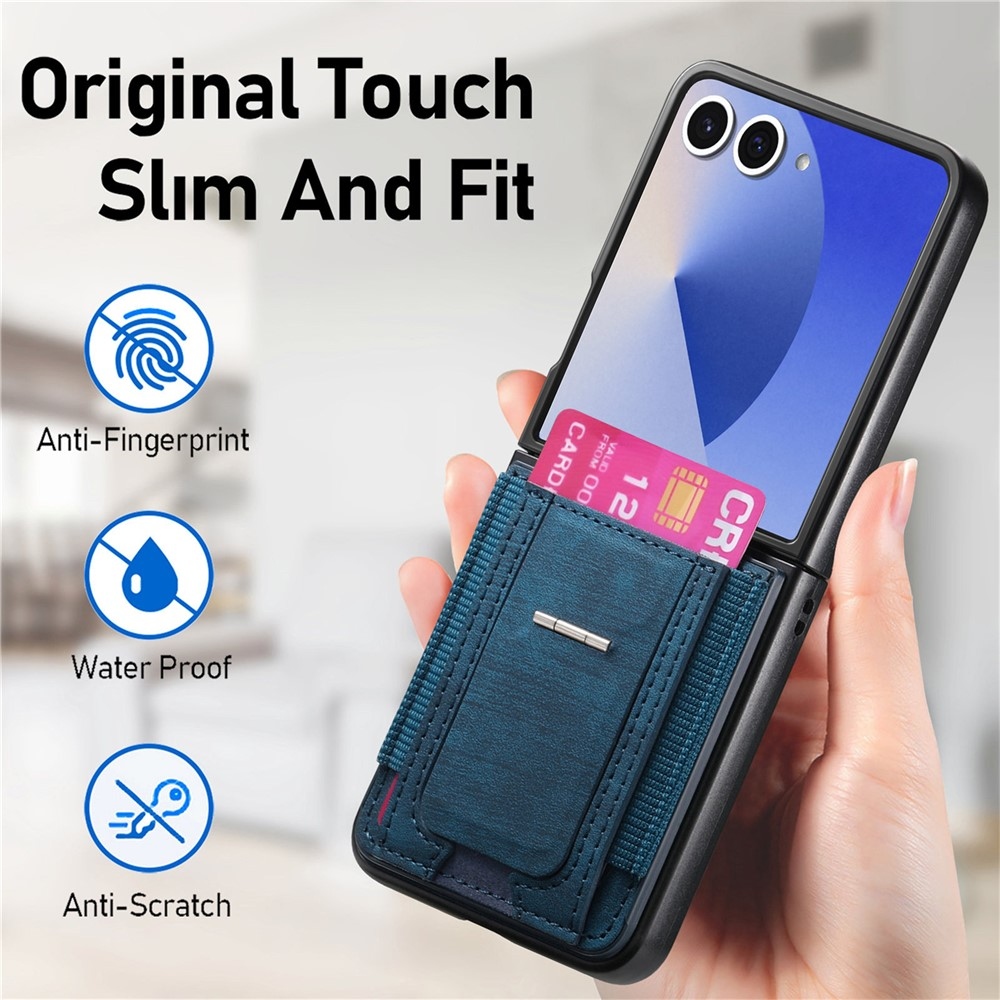 Luxurious plastový kryt s umelou kožou na Samsung Galaxy Z Flip7 5G - modrý