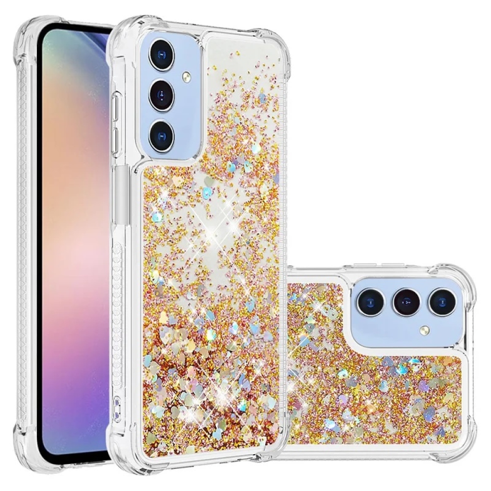 Glitter gélový presýpací obal na Samsung Galaxy A16 4G/5G - zlatý/srdiečka