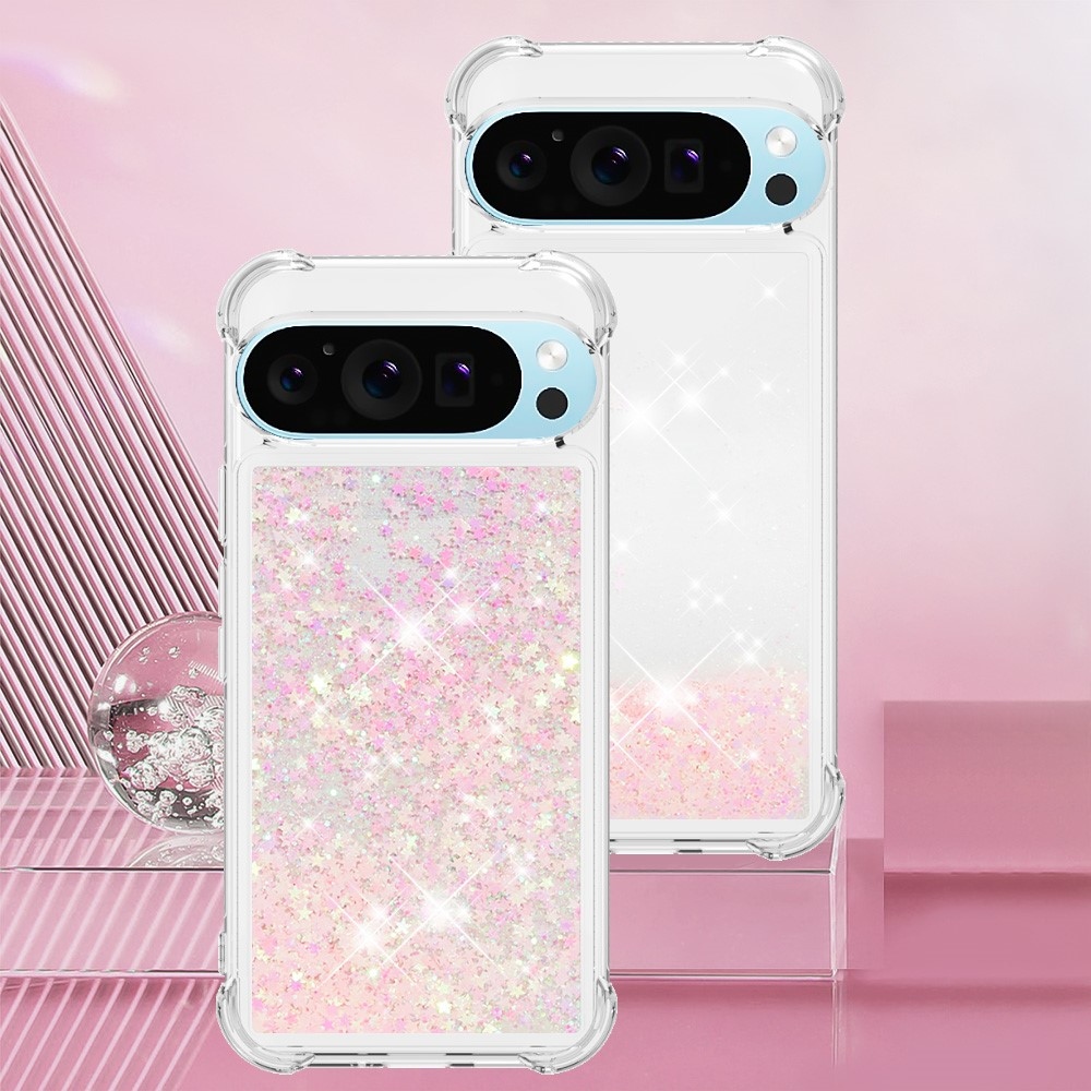 Glitter presýpací gélový obal na Google Pixel 10 Pro/Pixel 10 - ružový/hviezdičky