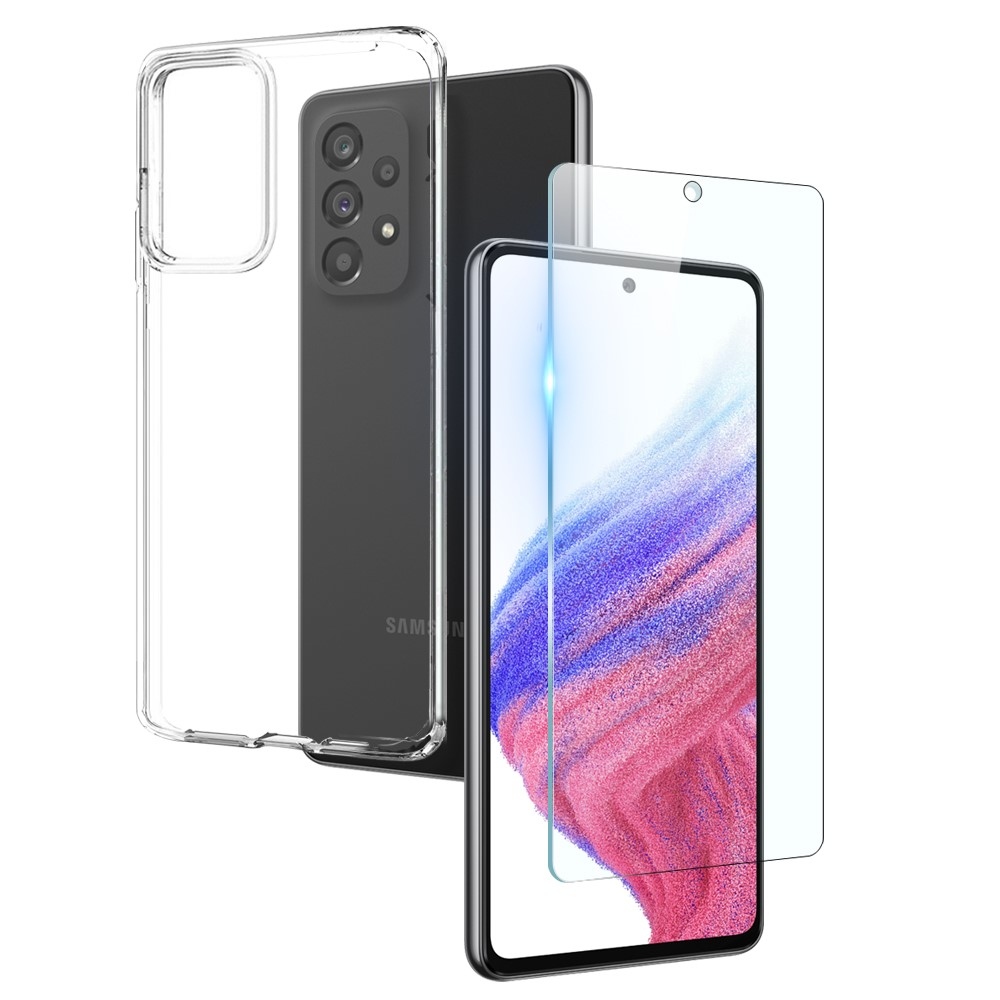 NORTHJO priehľadný gélový obal + tvrdené sklo na Samsung Galaxy A53 5G - priehľadný