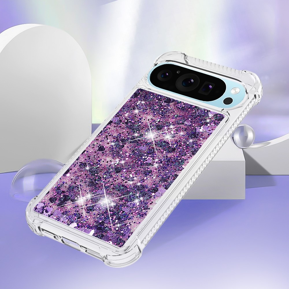 Glitter presýpací gélový obal na Google Pixel 10 Pro/Pixel 10 - tmavofialový/srdiečka
