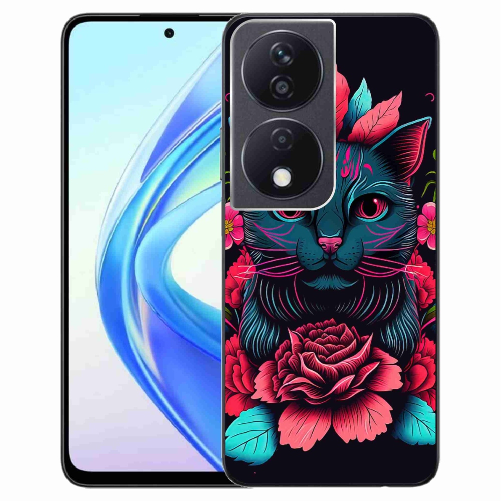 Gélový kryt mmCase na Honor X7b/Honor 90 Smart - kvety a mačka