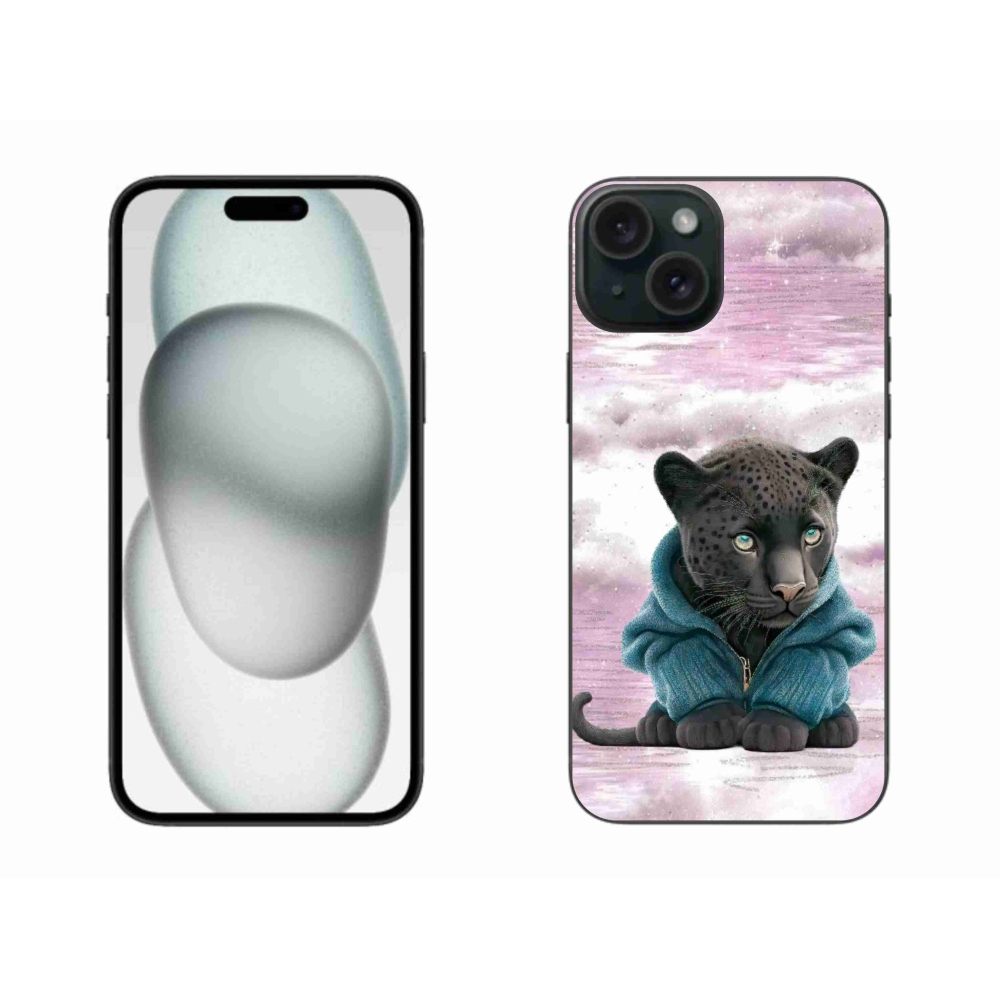 Gélový kryt mmCase na iPhone 15 Plus - čierny panter vo svetri