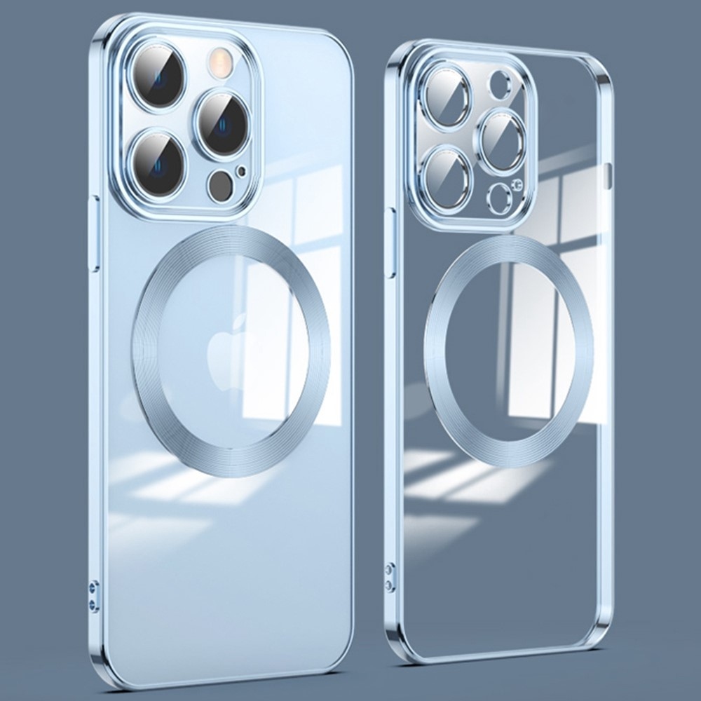 Clear obal s ochranou fotoaparátu a podporou MagSafe na iPhone 14 Pro - modrý