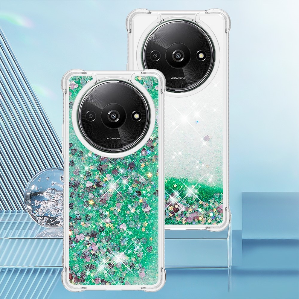 Glitter gélový presýpací obal na Xiaomi Redmi A3 - zelený/srdiečka