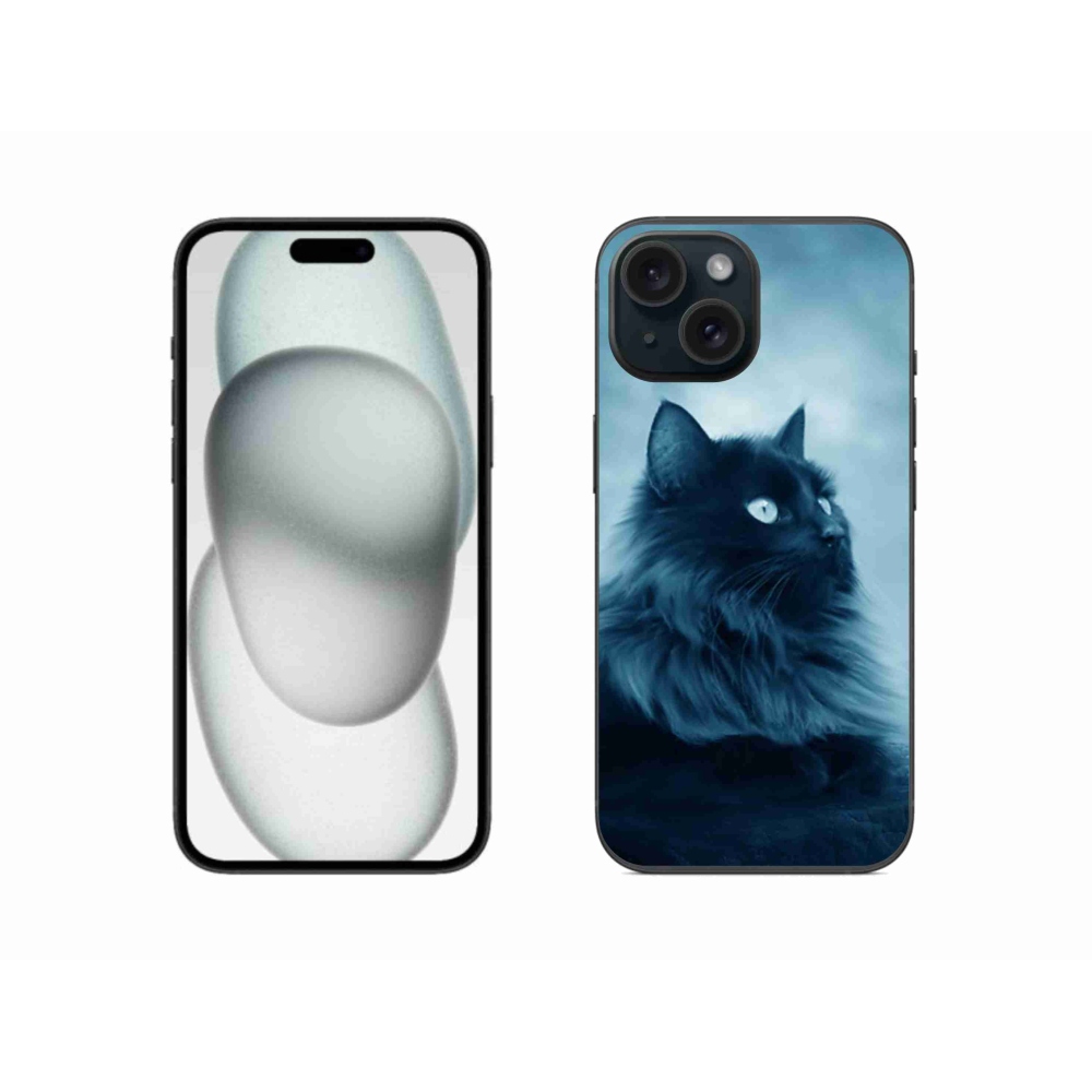 Gélový obal mmCase na iPhone 15 - čierna mačka 1