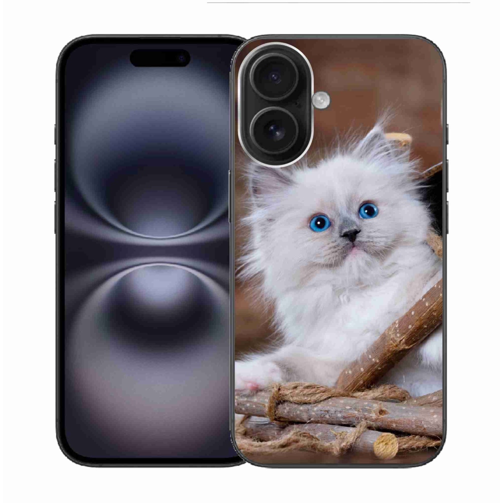 Gélový kryt mmCase na iPhone 16 - biele mačiatko