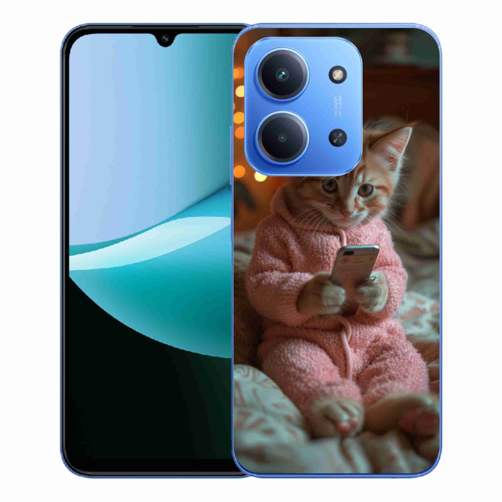 Gélový kryt mmCase na Xiaomi Redmi 15C 4G/5G (173mm) - mačiatko s mobilom