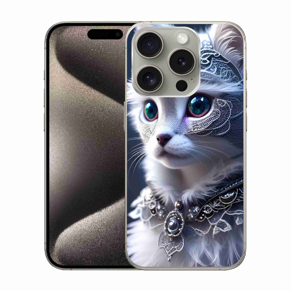 Gélový kryt mmCase na iPhone 15 Pro - biela mačka