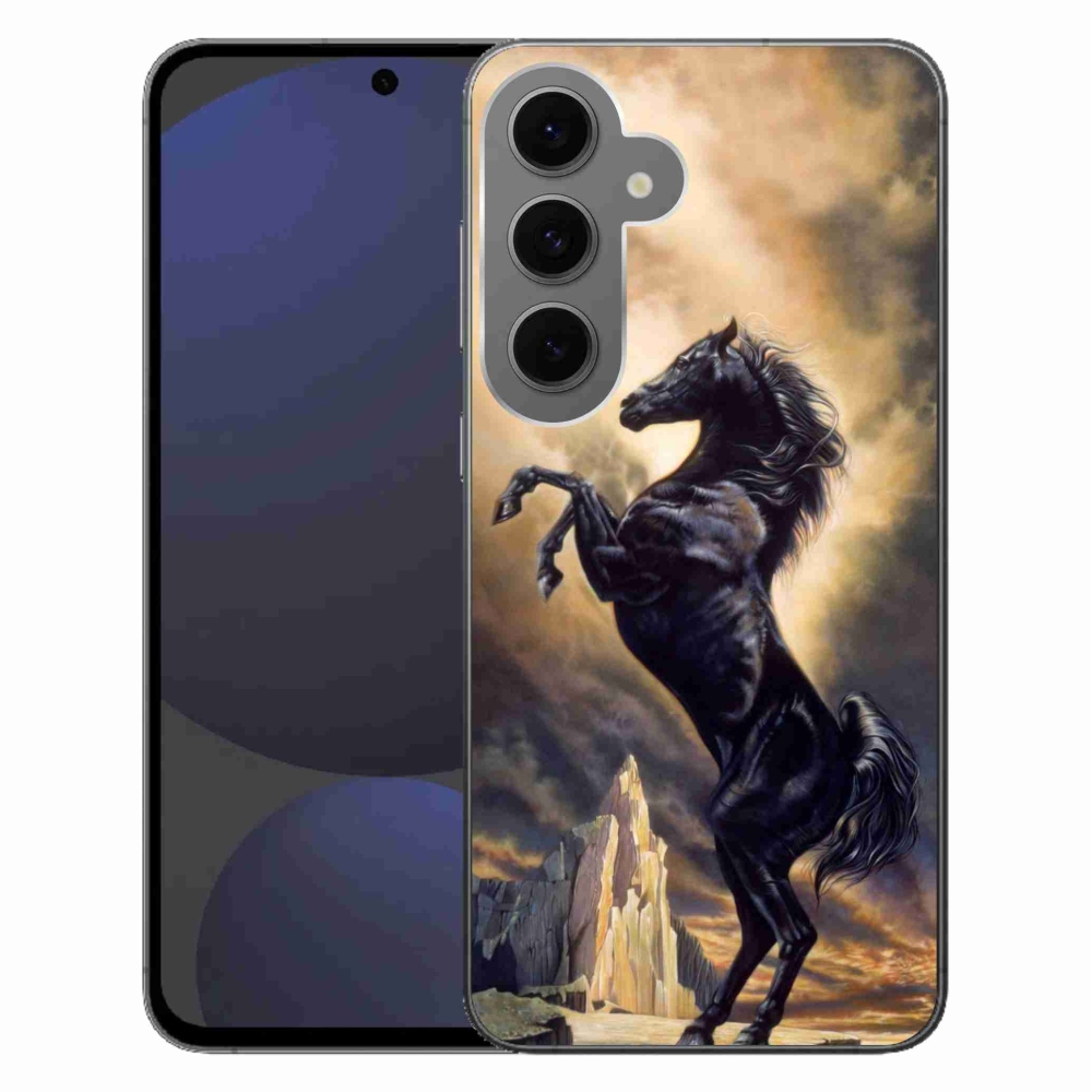 Gélový kryt mmCase na Samsung Galaxy S24 FE - čierny kreslený kôň