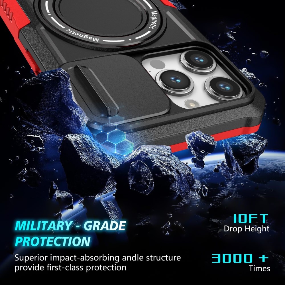 Military odolný kryt s MagSafe na iPhone 14 Pro Max - červený/čierny